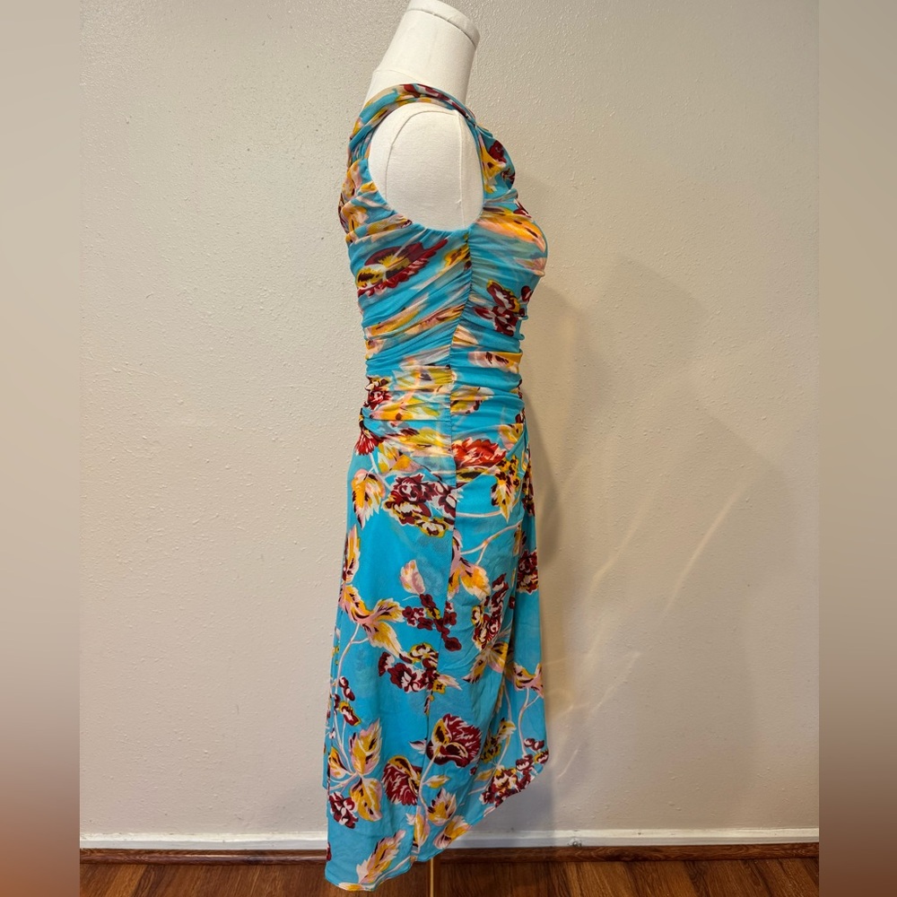 Diane Von Furstenberg Sleeveless Floral Dress in Blue and Yellow - Picture 4 of 9
